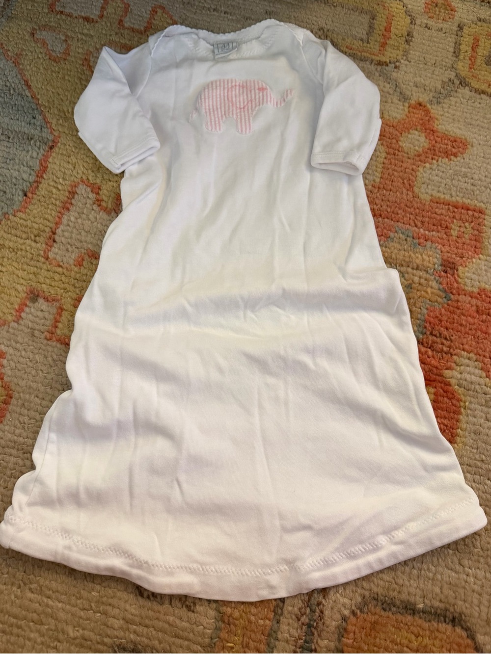 Never Worn White Baby One-Piece Sleep Gown with Pink Elephant